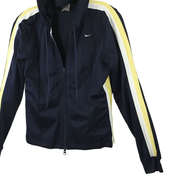 Nike Hooded Mesh Full Zip Athletic Track Jacket Size S Navy Blue White Yellow - Picture 12 of 16